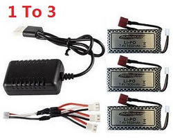 Xinlehong Toys 9125 XLH 9125 1 to 3 USB charger wire set + 3*7.4V 1600mAh li-po battery set