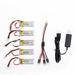 Shcong XK A800 RC Airplane Drone accessories list spare parts 7.4V 300mAh battery 5pcs + 1 to 3 charger wire + USB charger wire
