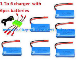 Shcong XK X260 X260-1 X260-2 quadcopter accessories list spare parts 1 to 6 charger set + 6*3.7V 780mAh battery - Click Image to Close