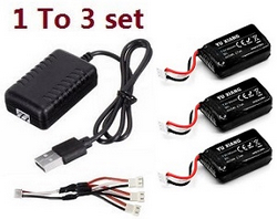 YXZNRC F120 Yu Xiang F120 1 to 3 USB charger wire set + 3*7.4V 500mAh 30C lipo battery set